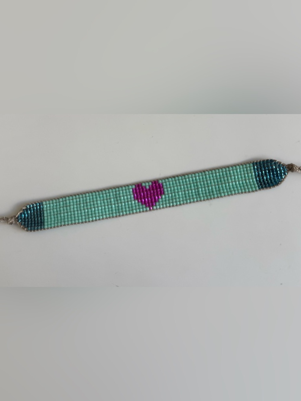 Turquoise with pink heart bead loom bracelet NWOT